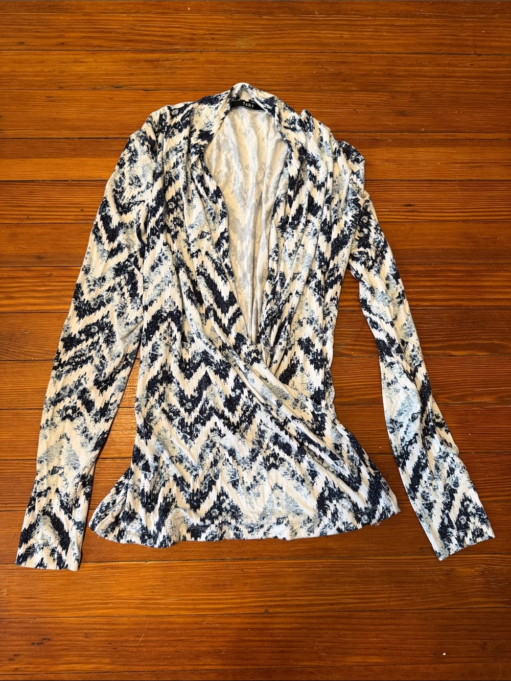 Tart Black and White Chevron Long-Sleeve Wrap Top